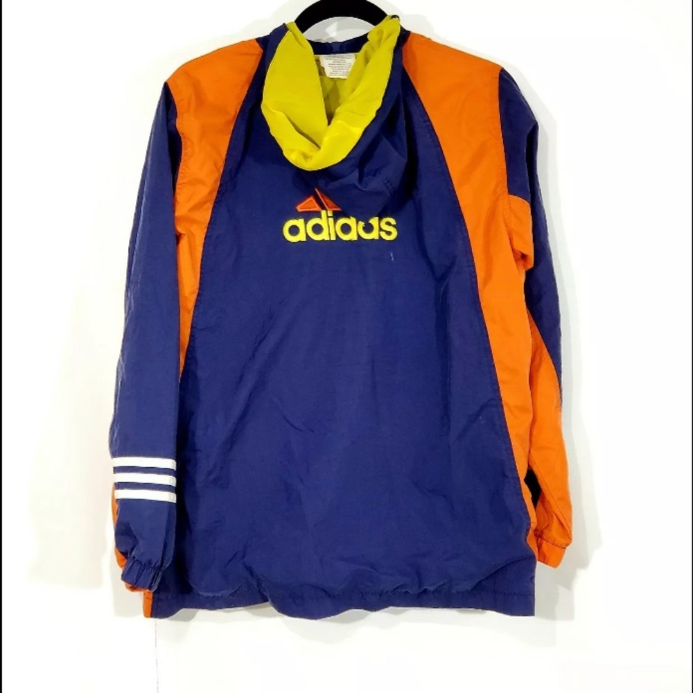 Vintage Logo  Hood Retro Adidas Girls Windbreaker 1/4 zip jacket Spellout Size L